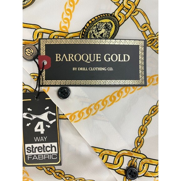 DRILL CLOTHING Baroque Gold Shirt Men's Small White Gold Chain Button-Up Stretch - Picture 6 of 11